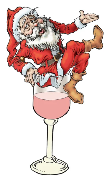Santa i glas vin — Stockfoto