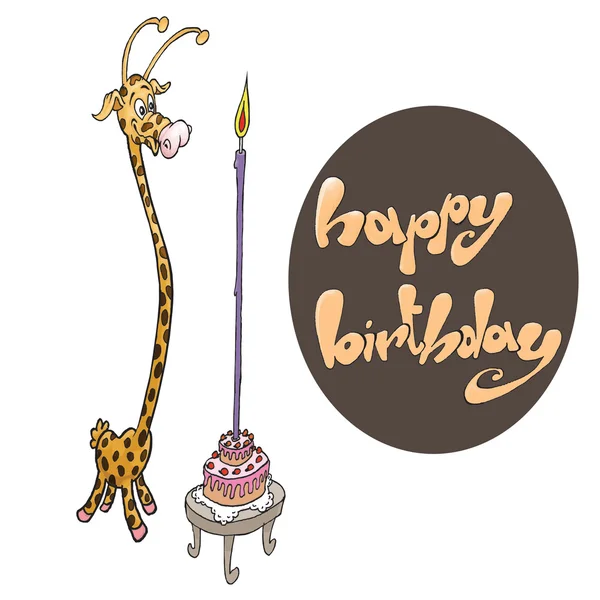 Birtday giraffe with long candle — Stock Photo, Image