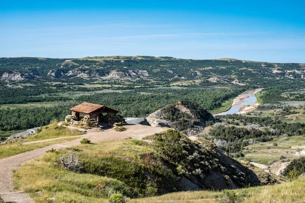 Schuilplaats Bij Riverbend Uitzicht Little Missouri River Theodore Roosevelt National — Stockfoto