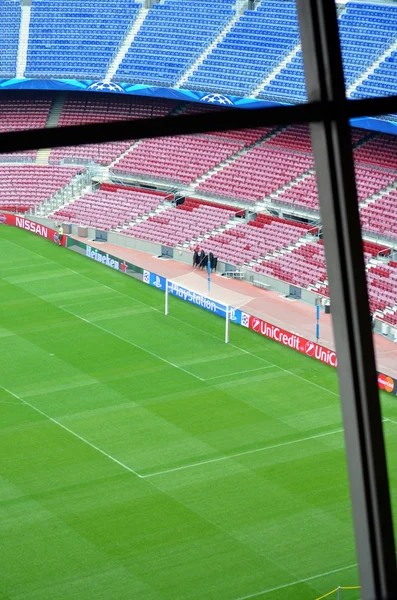 Barcelona Camp Nou basın odası Fc Barcelona karşı üstün bir maçtan önce görüntülemek — Stok fotoğraf