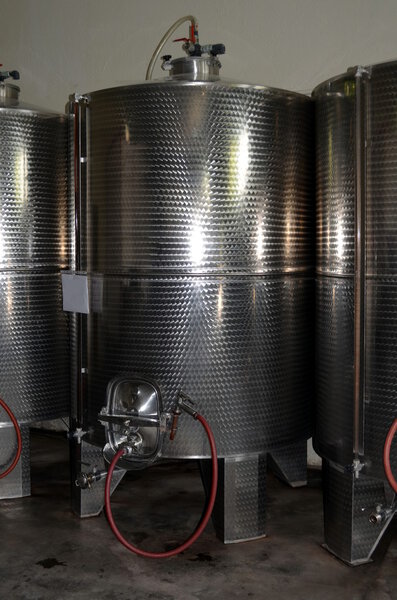 Stainless steel tanks for a fermentation of wine Modern manufacture of winemaking