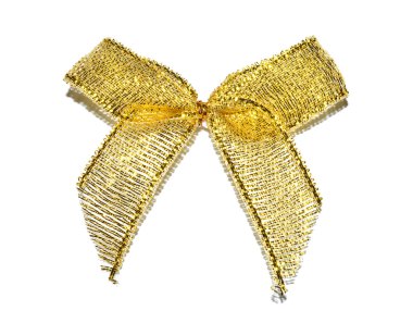 Şirin altın hediye izole üzerinde beyaz arka plan yay