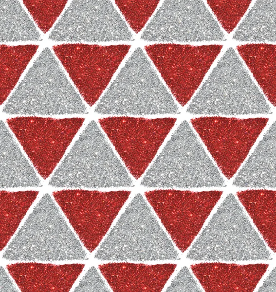 Háttérrel, vörös és ezüst csillámpor, varrat nélküli mintát háromszögek — Stock Fotó