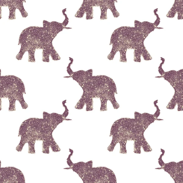 Patrón sin costuras con bonitos elefantes abstractos de purpurina. Sus troncos levantados - símbolo de buena suerte —  Fotos de Stock