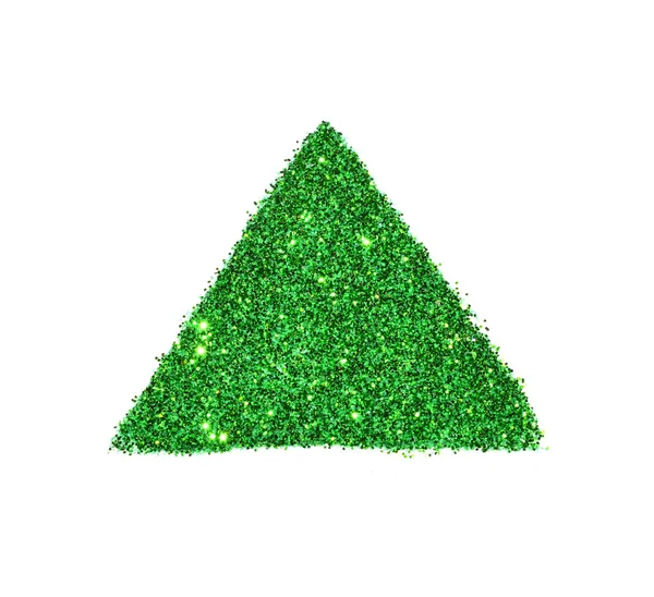 Triangle abstrait ou pyramide de paillettes vertes scintillent sur fond blanc — Photo