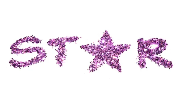 紫グリッターの単語星輝きホワイト バック グラウンド — ストック写真