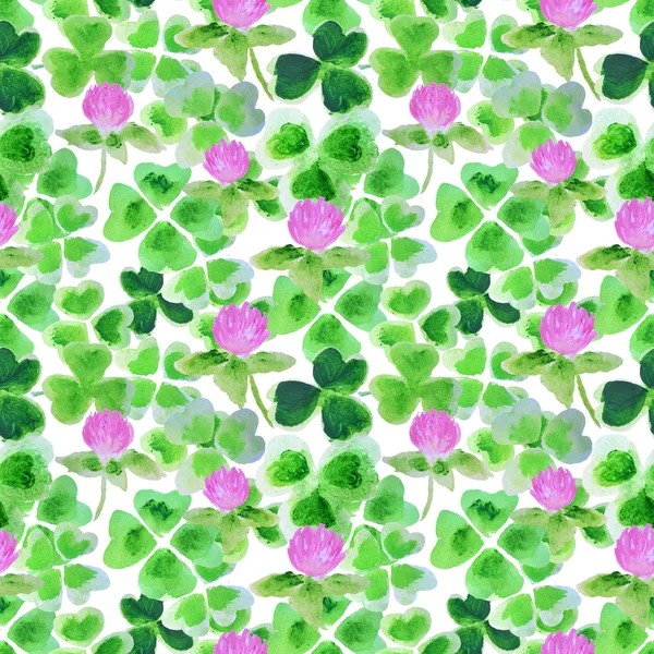 Naadloze patroon met aquarel bladeren en bloemen van klaver voor uw ontwerp — Stockfoto