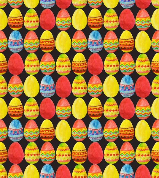 Modello senza cuciture con acquerello colorato Uova di Pasqua su sfondo nero — Foto Stock