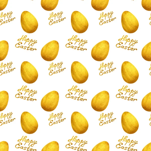 Wzór z złote jajka i rysowane ręcznie tekst Wesołych Świąt na białym tle — Zdjęcie stockowe