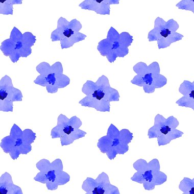 Mavi suluboya çiçekli seamless modeli
