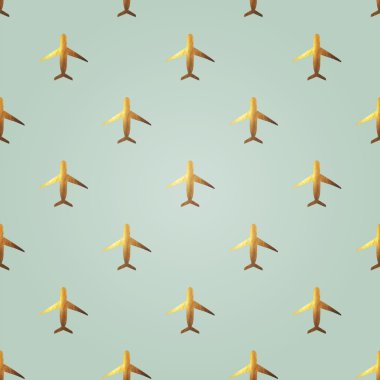 Vintage renklerde altın el yapımı uçaklar ile Seamless Modeli