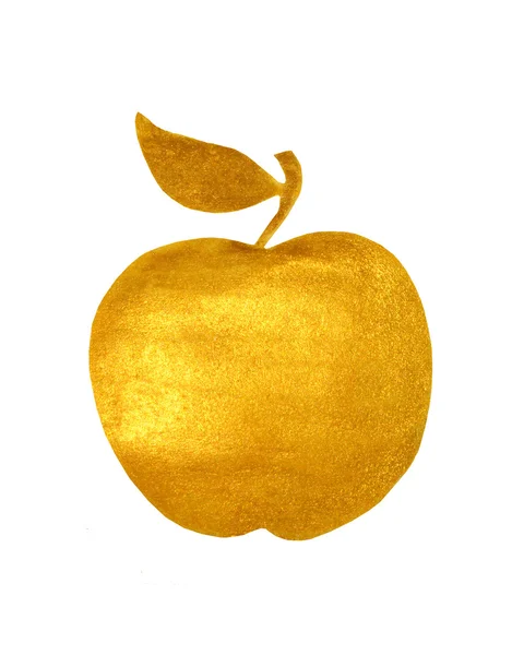 Manzana dorada pintada a mano sobre fondo blanco — Foto de Stock