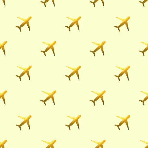 Безшовний візерунок із золотими ручними літаками на жовтому тлі — стокове фото