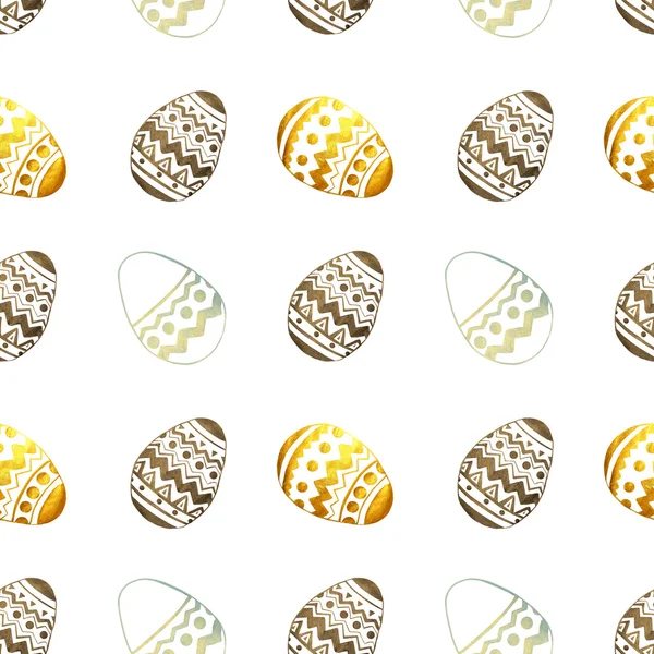白い背景の卵の黄金、青と黒真珠のようなイースターのシームレス パターン — ストック写真
