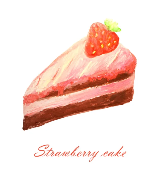 Aquarelle gâteau aux fraises dessiné à la main — Photo