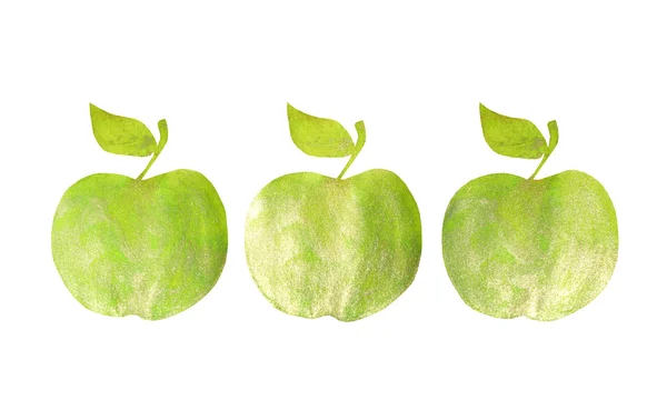 Τρία πράσινα μήλα χέρι σε άσπρο φόντο για το σχέδιό σας — Φωτογραφία Αρχείου
