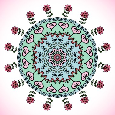 Mandala. Vektör süsleme, renkli yuvarlak tasarımınız için dekoratif öğe