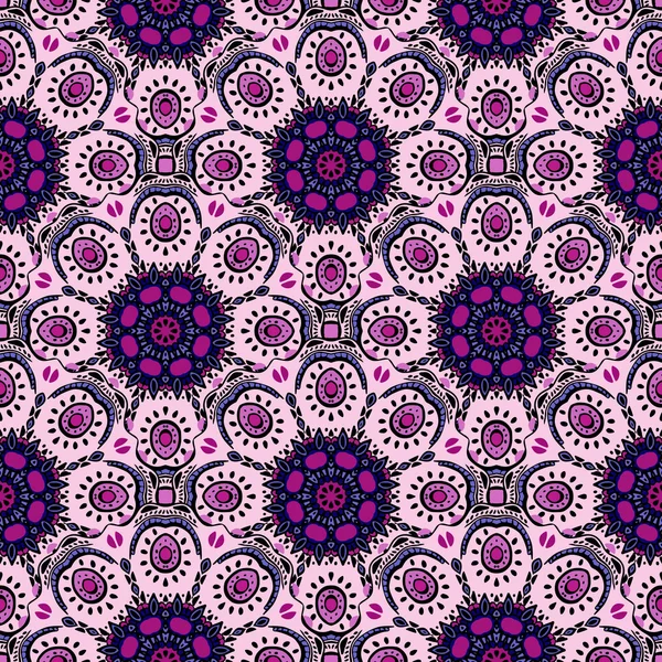 Patrón sin costuras con Mandalas. Adornos vectoriales en color lavanda, elementos decorativos redondos para su diseño — Vector de stock