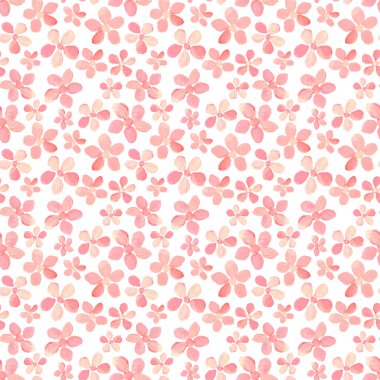 Küçük pembe suluboya çiçekleri beyaz arka plan ile dikişsiz desen