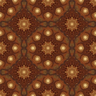 Çikolata kahverengi renklerde seamless modeli ile mandalalar. Vektör süsleri, arka plan