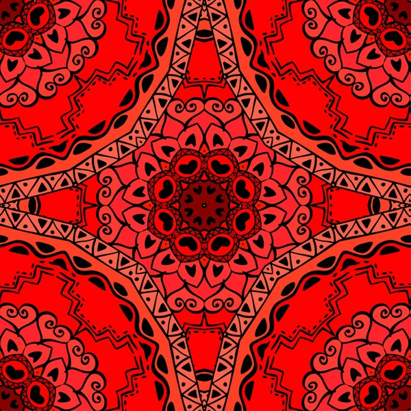 Modèle sans couture avec Mandalas dans les couleurs de la fraise. Ornements vectoriels, fond — Image vectorielle