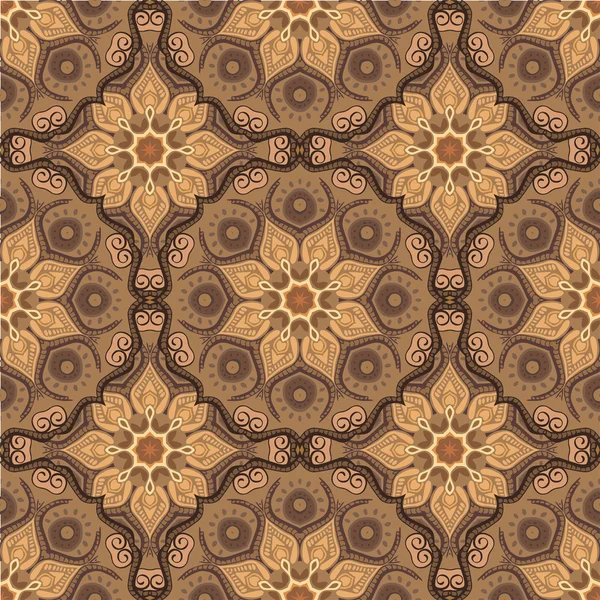 Patrón sin costuras con Mandalas en colores chocolate marrón. Adornos vectoriales, fondo — Vector de stock