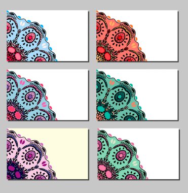 Altı kart ile renkli güzel mandalalar. Vektör çizim