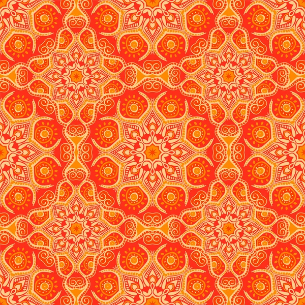 Бесшовный узор с красивыми мандалами в персиковых цветах. Векторная иллюстрация — стоковый вектор