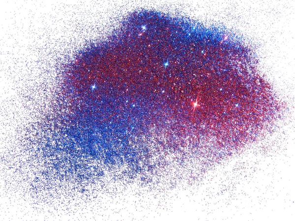 Paillettes bleues et rouges scintillent sur fond blanc avec place pour votre texte — Photo