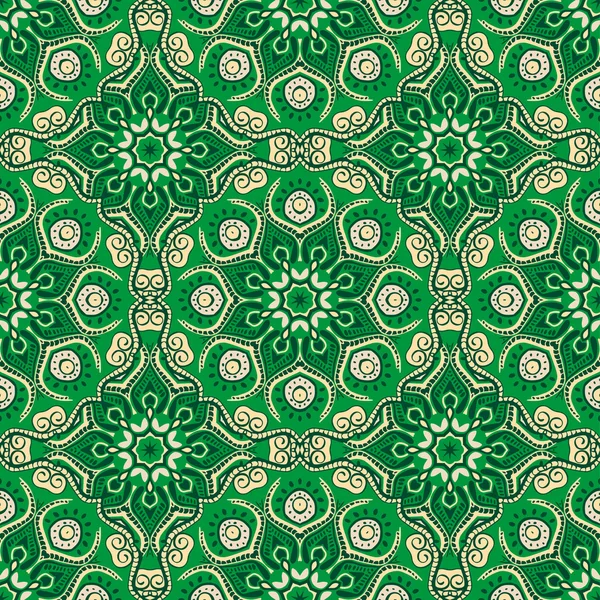 Seamless pattern. Decorative pattern in beautiful beige and emerald colors. Vector illustration — Stock vektor