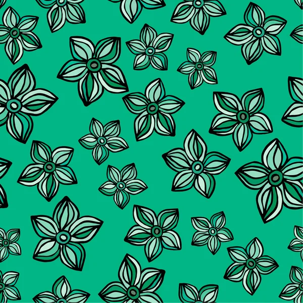 Modèle sans couture avec des fleurs sur fond vert — Image vectorielle