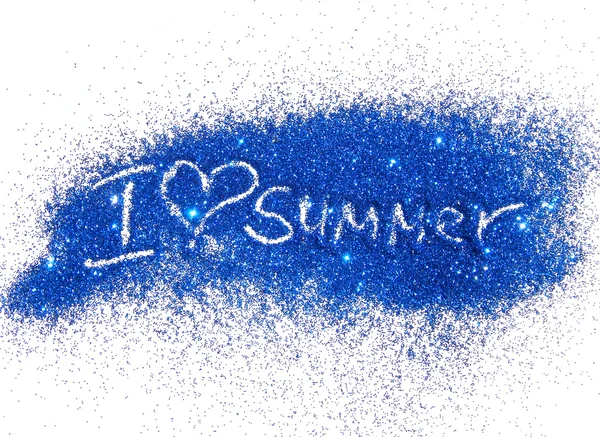Надпись I Love Summer of blue glitter sparkle on white background — стоковое фото
