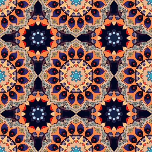 Modèle sans couture. Motif décoratif avec mandalas dans de belles couleurs. Fond vectoriel — Image vectorielle