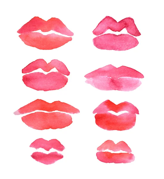 수채화와 세트 손으로 그려진된 아름 다운 입술 — 스톡 사진