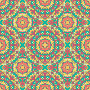 Renklerde güzel mandalalar ile dekoratif seamless modeli. Vektör arka plan. Kağıt, scrapbooking, baskı, davet ve diğer sarma için kullanılabilir