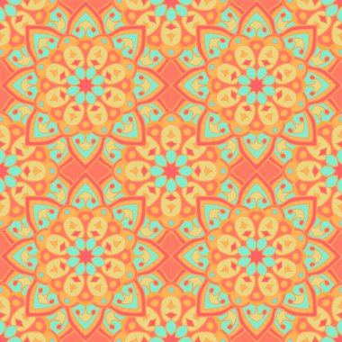 Kusursuz desen. Güzel renklerde mandalalarla dekoratif desen. Vektör arkaplanı