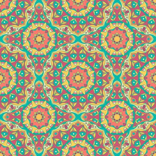 Motif décoratif sans couture avec mandalas dans de belles couleurs. Fond vectoriel. Peut être utilisé pour le papier d'emballage, scrapbooking, impression, invitation et autres — Image vectorielle