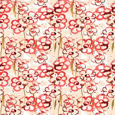 Güzel soyut poppies, el çekilmiş suluboya resim, seamless modeli