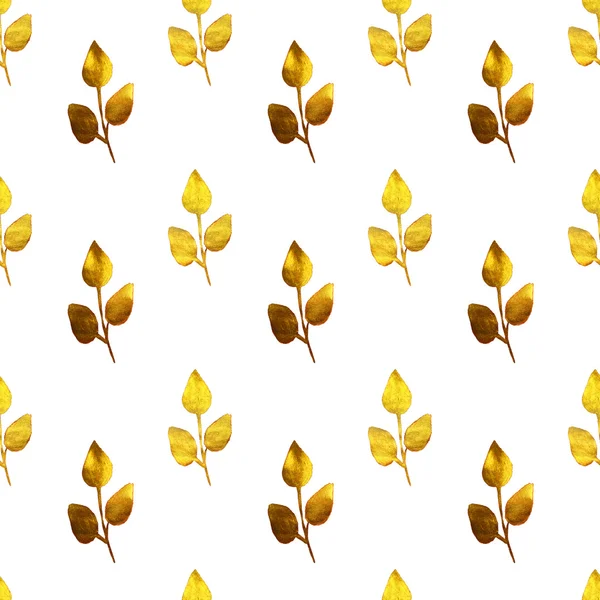 Seamless pattern with hand-painted golden branches with leaves — Stock Photo, Image