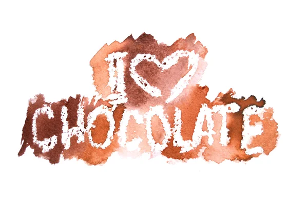 나는 흰색 바탕에 갈색 밝아진에 초콜릿을 사랑 하는 수채화 텍스트 — 스톡 사진