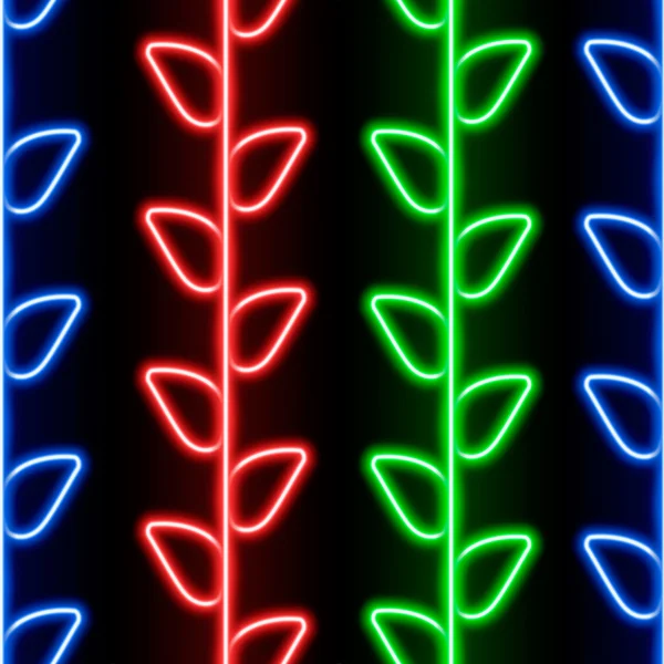 Бесшовный узор с голубыми, красными и зелеными неоновыми ветвями на черном фоне для вашего дизайна — стоковый вектор