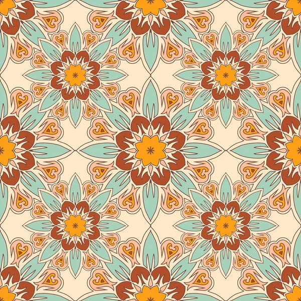 Modèle sans couture avec mandalas dans de belles couleurs. Fond vectoriel — Image vectorielle