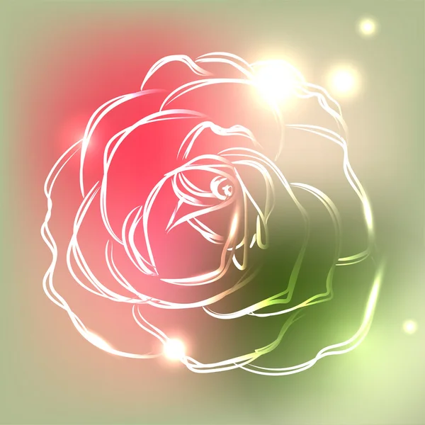 Mooie roos op kleurrijke achtergrond met neonlichten, vector illustratie — Stockvector