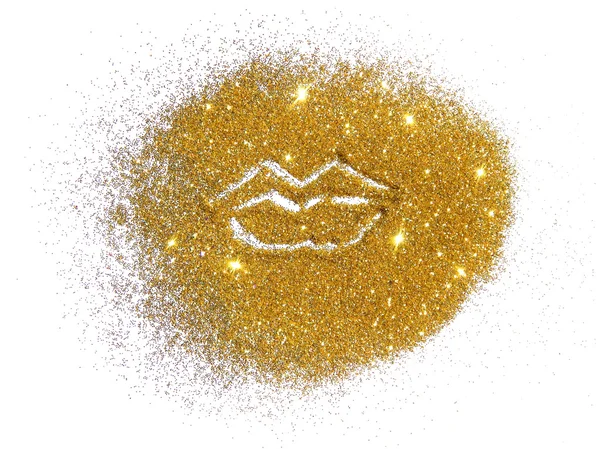 Lips of golden glitter sparkle on white background
