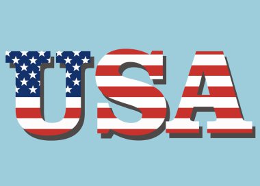 Word ABD, Amerikan bayrağı renklerde boyanmış. Vektör çizim