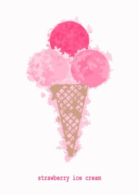 Vector pink strawberry ice cream in blurred style