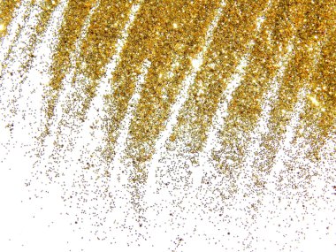 Altın glitter pırıltı beyaz zemin üzerine altın bir yağmur gibi