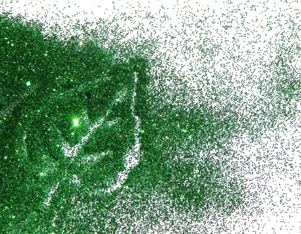 Leaf of green glitter sparkle on white background