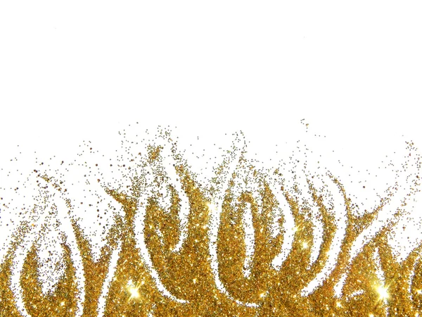 Flammenzungen aus goldenem Glitzern funkeln auf weißem Hintergrund — Stockfoto