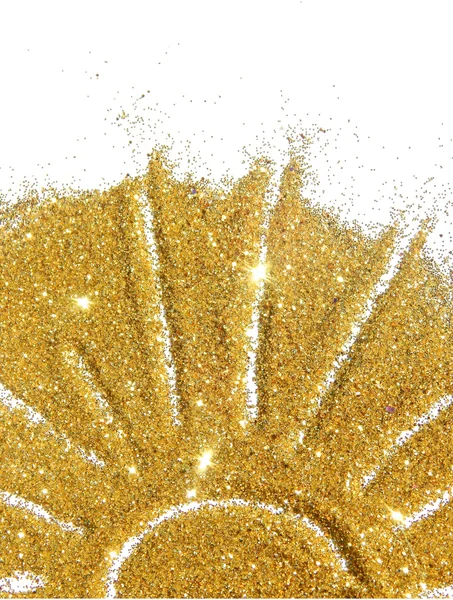 De zon van gouden glitter sparkle op witte achtergrond — Stockfoto